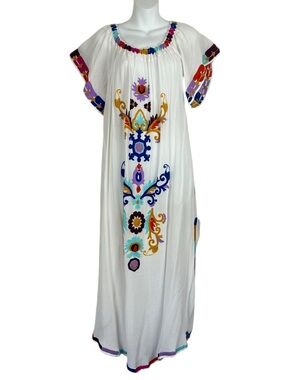 Gianni Bini Embroidered Boho Caftan Maxi Dress Swim Cover Size Medium